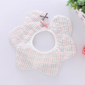 2 Pack Flower Shape Cotton Bib - Checkered & Stripes