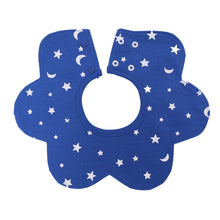 Load image into Gallery viewer, 2 Pack Flower Shape Baby Drool Bibs - Blue &amp; Yellow Moon &amp; Star